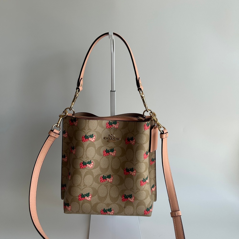 Coach Mollie Bucket 22 Strawberry Print Signature Canvas Bag CB602